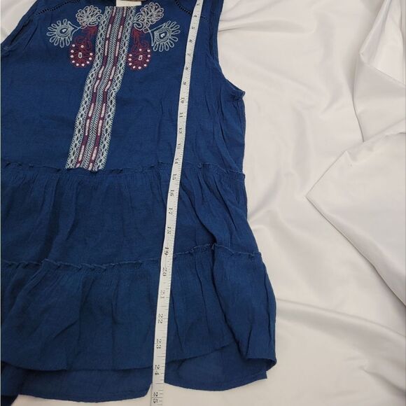 KNOX ROSE teal embroidered sleeveless tiered flowy blouse top L - Picture 9 of 9